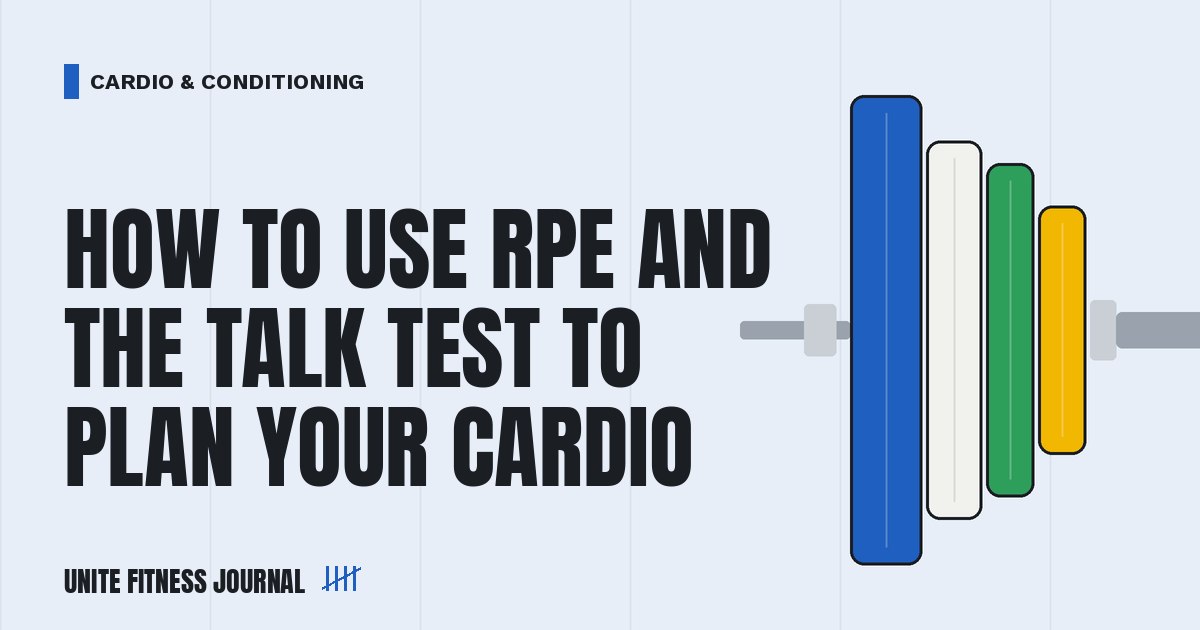 Loaded barbell cover graphic for: How to Use RPE and the Talk Test to Plan Your Cardio